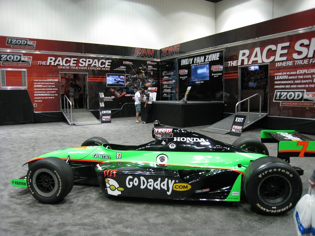 Indy Mini-Marathon 2010 015.jpg - The Indy Car from Go Daddy... seems marathoners don't care all that much about Indy Racing since the booth, trailer etc were about empty all the time.